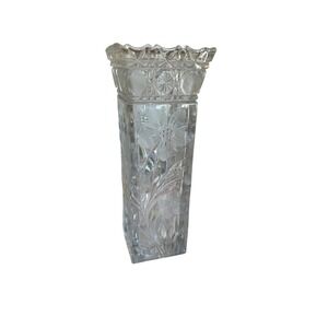 Vintage Crystal Vase With Floral & Geometric Pattern Square